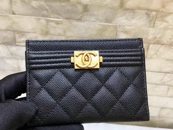 Boy Chanel Card Holder in Black Grained Calfskin A84431