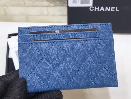 Boy Chanel Card Holder in Blue Grained Calfskin A84431