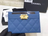 Boy Chanel Card Holder in Blue Grained Calfskin A84431