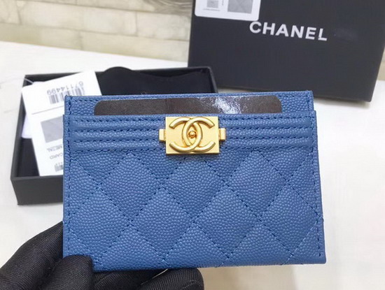 Boy Chanel Card Holder in Blue Grained Calfskin A84431