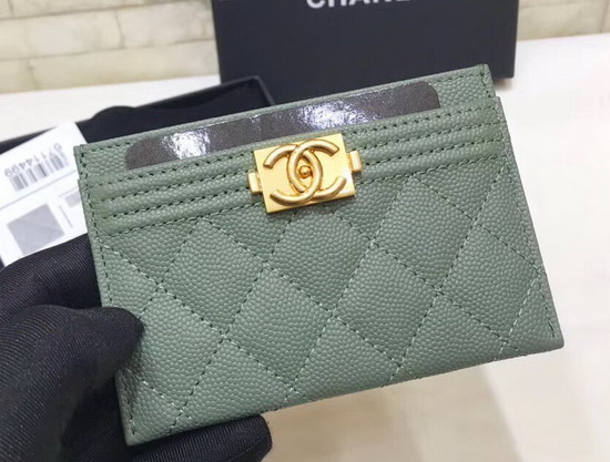 Boy Chanel Card Holder in Green Grained Calfskin A84431