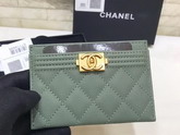 Boy Chanel Card Holder in Green Grained Calfskin A84431