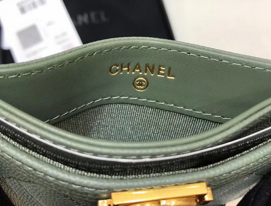 Boy Chanel Card Holder in Green Grained Calfskin A84431