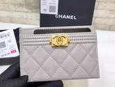 Boy Chanel Card Holder in Grey Grained Calfskin A84431