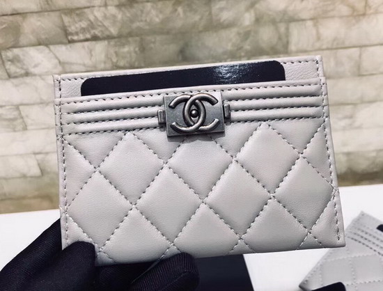 Boy Chanel Card Holder in Grey Lambskin A84431