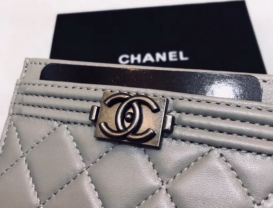 Boy Chanel Card Holder in Grey Lambskin A84431