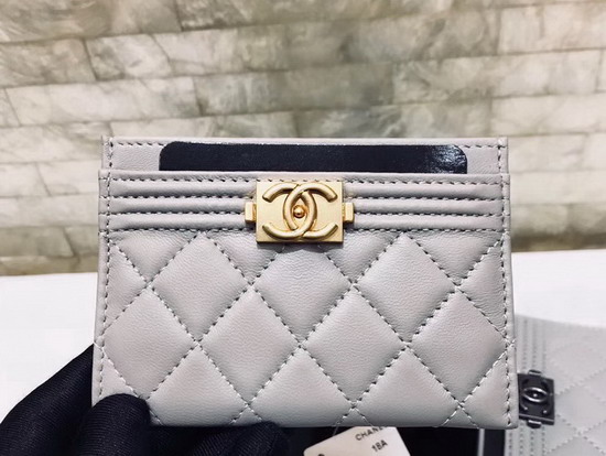 Boy Chanel Card Holder in Grey Lambskin A84431