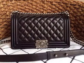 Boy Chanel Flap Bag Black Lambskin Silver Chain for Sale