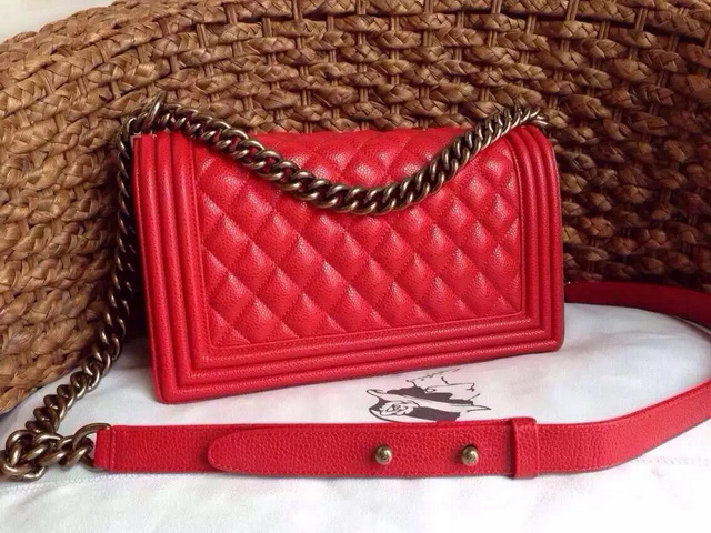 Boy Chanel Flap Bag Red Caviar Leather Brass Chain for Sale