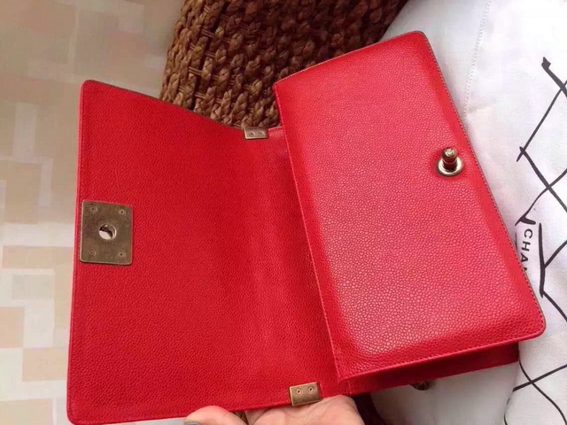 Boy Chanel Flap Bag Red Caviar Leather Brass Chain for Sale