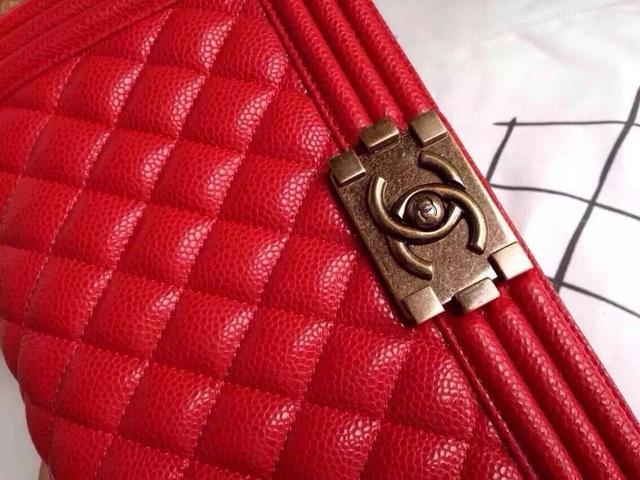 Boy Chanel Flap Bag Red Caviar Leather Brass Chain for Sale