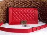 Boy Chanel Flap Bag Red Caviar Leather Brass Chain for Sale