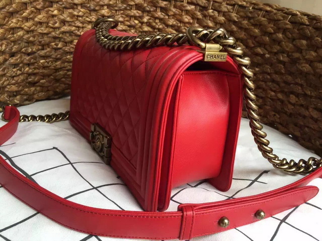 Boy Chanel Flap Bag Red Lambskin Brass Chain for Sale