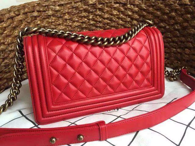 Boy Chanel Flap Bag Red Lambskin Brass Chain for Sale