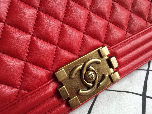 Boy Chanel Flap Bag Red Lambskin Brass Chain for Sale