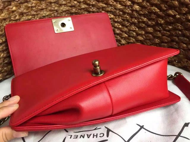 Boy Chanel Flap Bag Red Lambskin Brass Chain for Sale