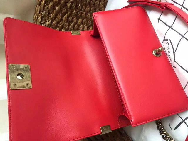 Boy Chanel Flap Bag Red Lambskin Brass Chain for Sale