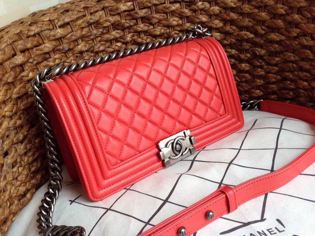 Boy Chanel Flap Bag Red Lambskin Silver Chain for Sale