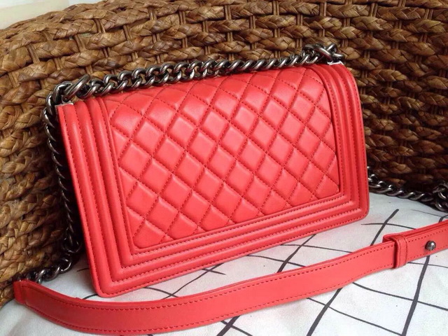 Boy Chanel Flap Bag Red Lambskin Silver Chain for Sale