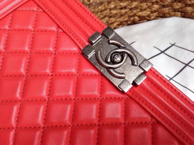 Boy Chanel Flap Bag Red Lambskin Silver Chain for Sale