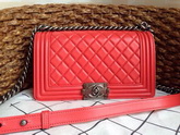 Boy Chanel Flap Bag Red Lambskin Silver Chain for Sale