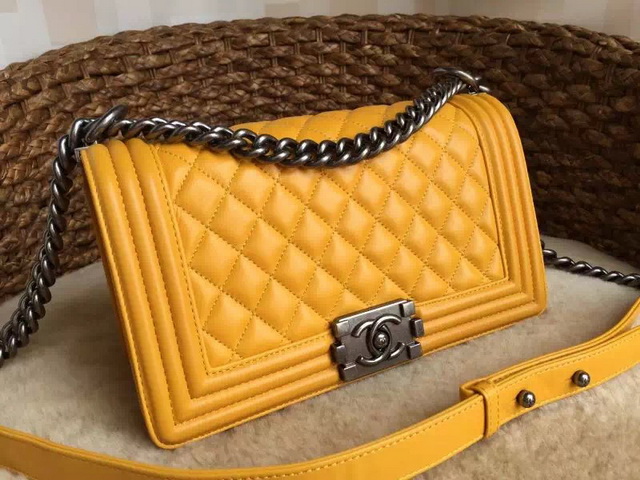 Boy Chanel Flap Bag Yellow Lambskin Silver Chain for Sale