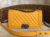 Boy Chanel Flap Bag Yellow Lambskin Silver Chain for Sale