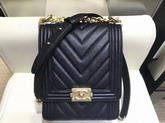 Boy Chanel Handbag Bag in Black Chevron Grained Calfskin AS0130