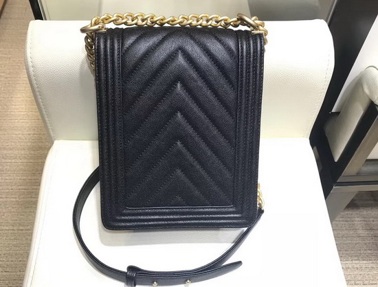 Boy Chanel Handbag Bag in Black Chevron Grained Calfskin AS0130