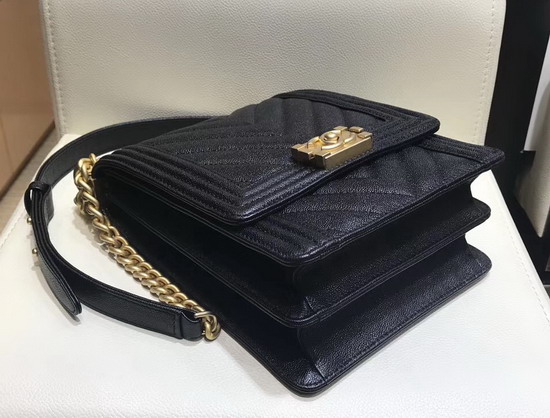 Boy Chanel Handbag Bag in Black Chevron Grained Calfskin AS0130