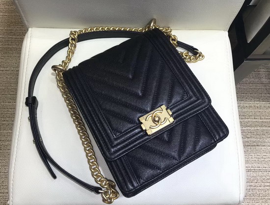 Boy Chanel Handbag Bag in Black Chevron Grained Calfskin AS0130