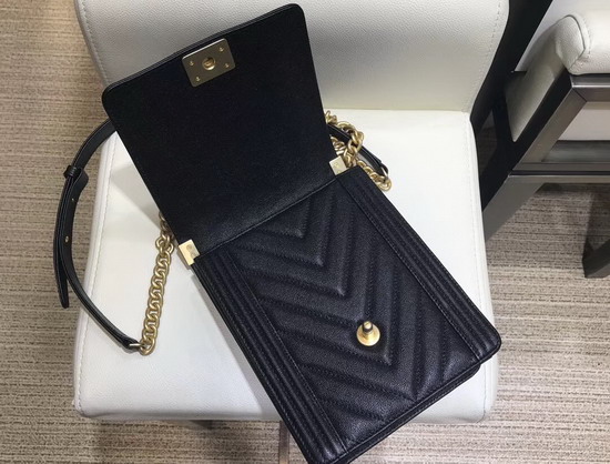 Boy Chanel Handbag Bag in Black Chevron Grained Calfskin AS0130