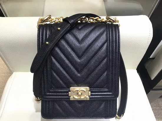 Boy Chanel Handbag Bag in Black Chevron Grained Calfskin AS0130