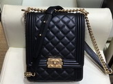 Boy Chanel Handbag Black Calfskin Gold Tone Metal AS0130