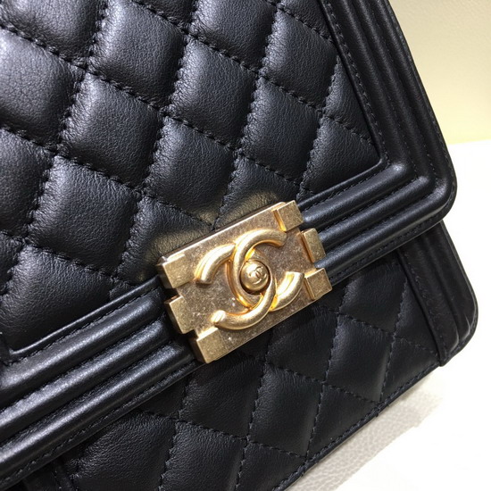 Boy Chanel Handbag Black Calfskin Gold Tone Metal AS0130