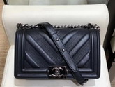 Boy Chanel Handbag Black Calfskin and Ruthenium Finish Metal A67086