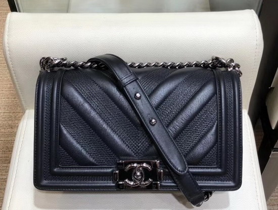 Boy Chanel Handbag Black Calfskin and Ruthenium Finish Metal A67086