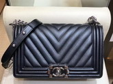 Boy Chanel Handbag Black Chevron Lambskin Resin and Silver Metal