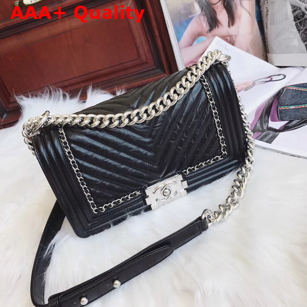 Boy Chanel Handbag Crackle Calfskin Black Calfskin Replica