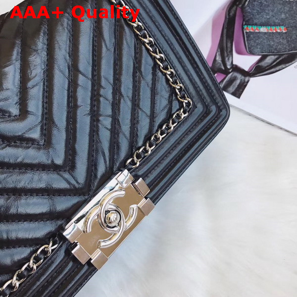 Boy Chanel Handbag Crackle Calfskin Black Calfskin Replica