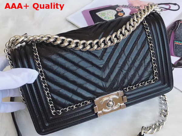 Boy Chanel Handbag Crackle Calfskin Black Calfskin Replica