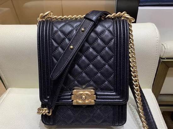 Boy Chanel Handbag Grained Calfskin Gold Tone Metal Black AS0130