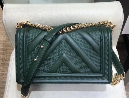 Boy Chanel Handbag Green Calfskin and Gold Tone Metal A67086