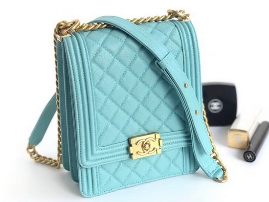 Boy Chanel Handbag Light Blue Caviar Leather