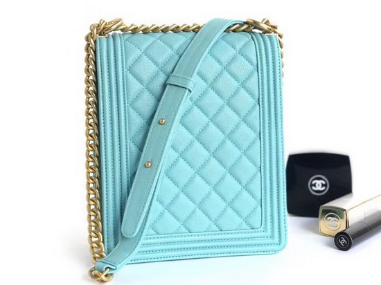 Boy Chanel Handbag Light Blue Caviar Leather