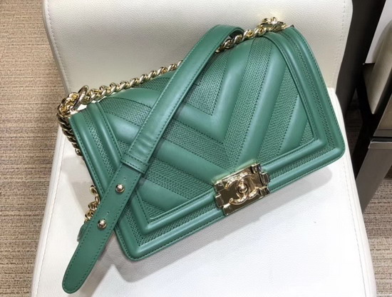 Boy Chanel Handbag Light Green Calfskin and Gold Tone Metal A67086