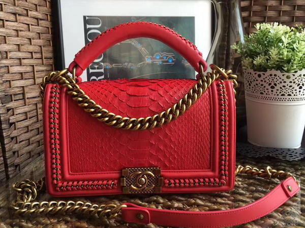 Boy Chanel Handbag Red Python For Sale