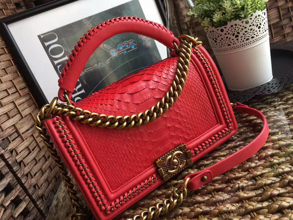 Boy Chanel Handbag Red Python For Sale