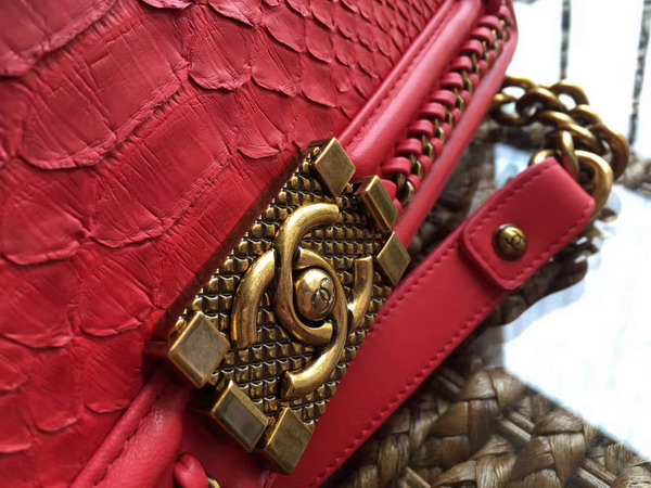 Boy Chanel Handbag Red Python For Sale