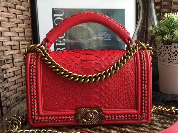 Boy Chanel Handbag Red Python For Sale